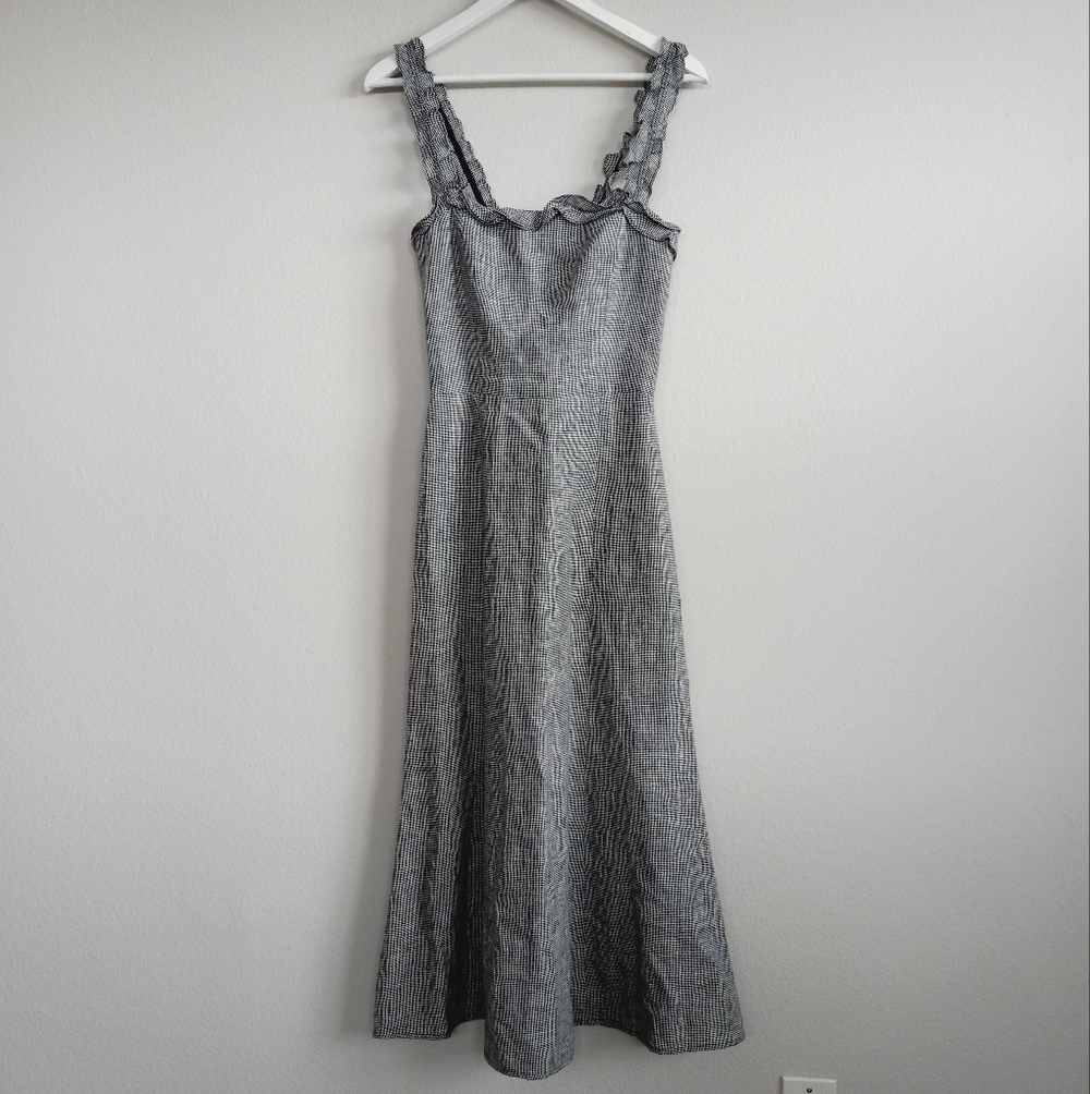 Reformation Lavender Linen Midi Dress In Boston Check - Picture 3 of 15